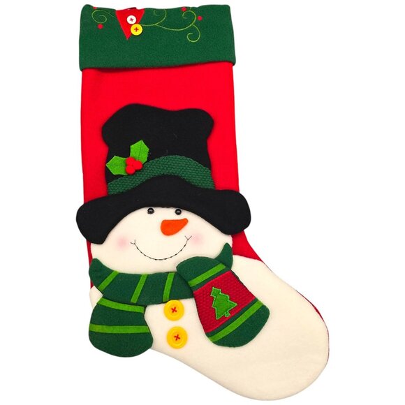 Set Of 3 Christmas Stocking 3D Felt 18" Santa & Snowman Appliqués Decorations - Picture 12 of 16